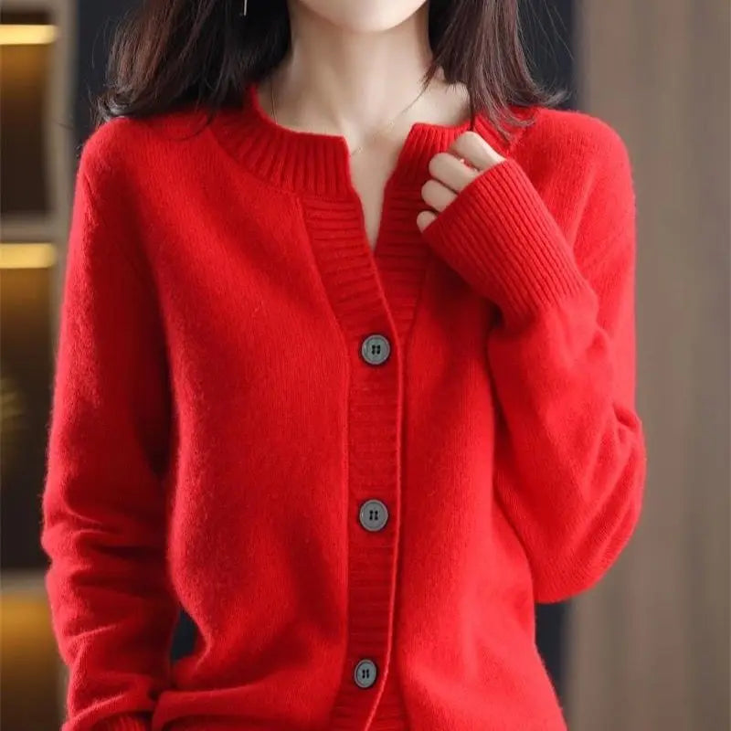 Womens Knitted Cardigan Winter Solid Color Sweater