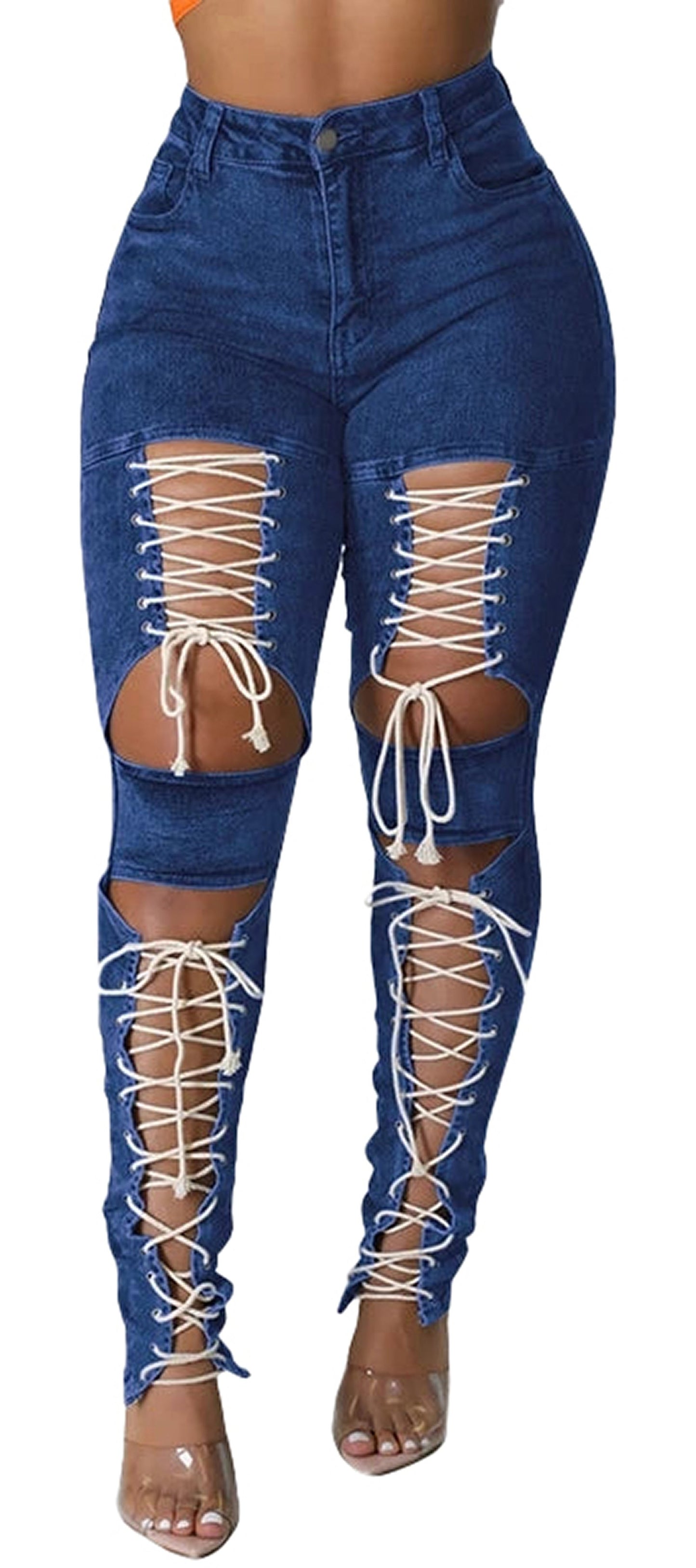 Womens Lace Up Skinny Jeans