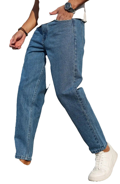 Mens Loose Fit Blue Jeans For Casual Style
