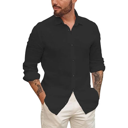Mens Cotton Linen Button Up Shirts
