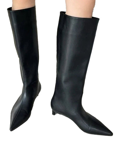 Pointed Toe Leather High Boots