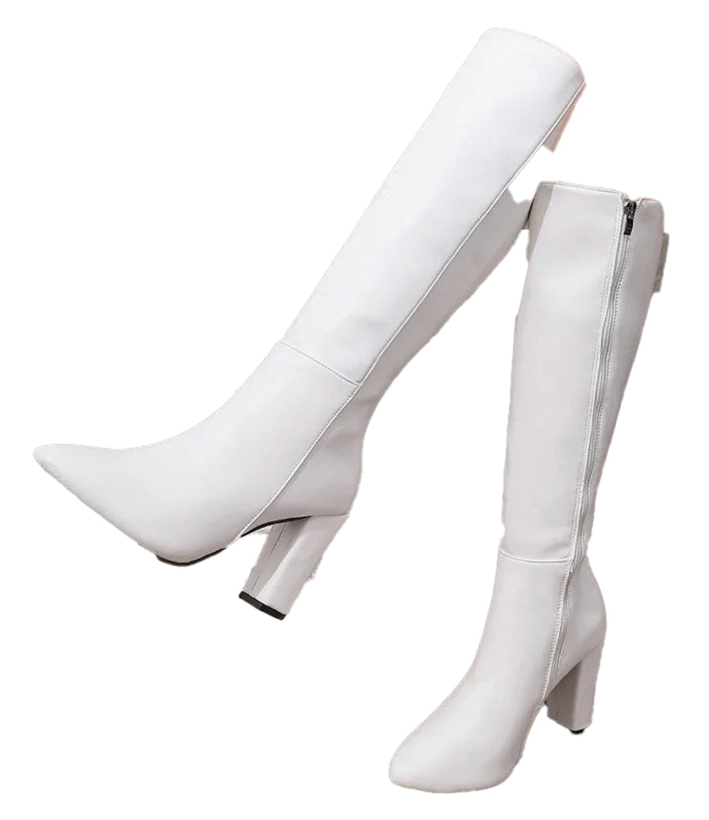 Womens Block Heel Knee Boots In White