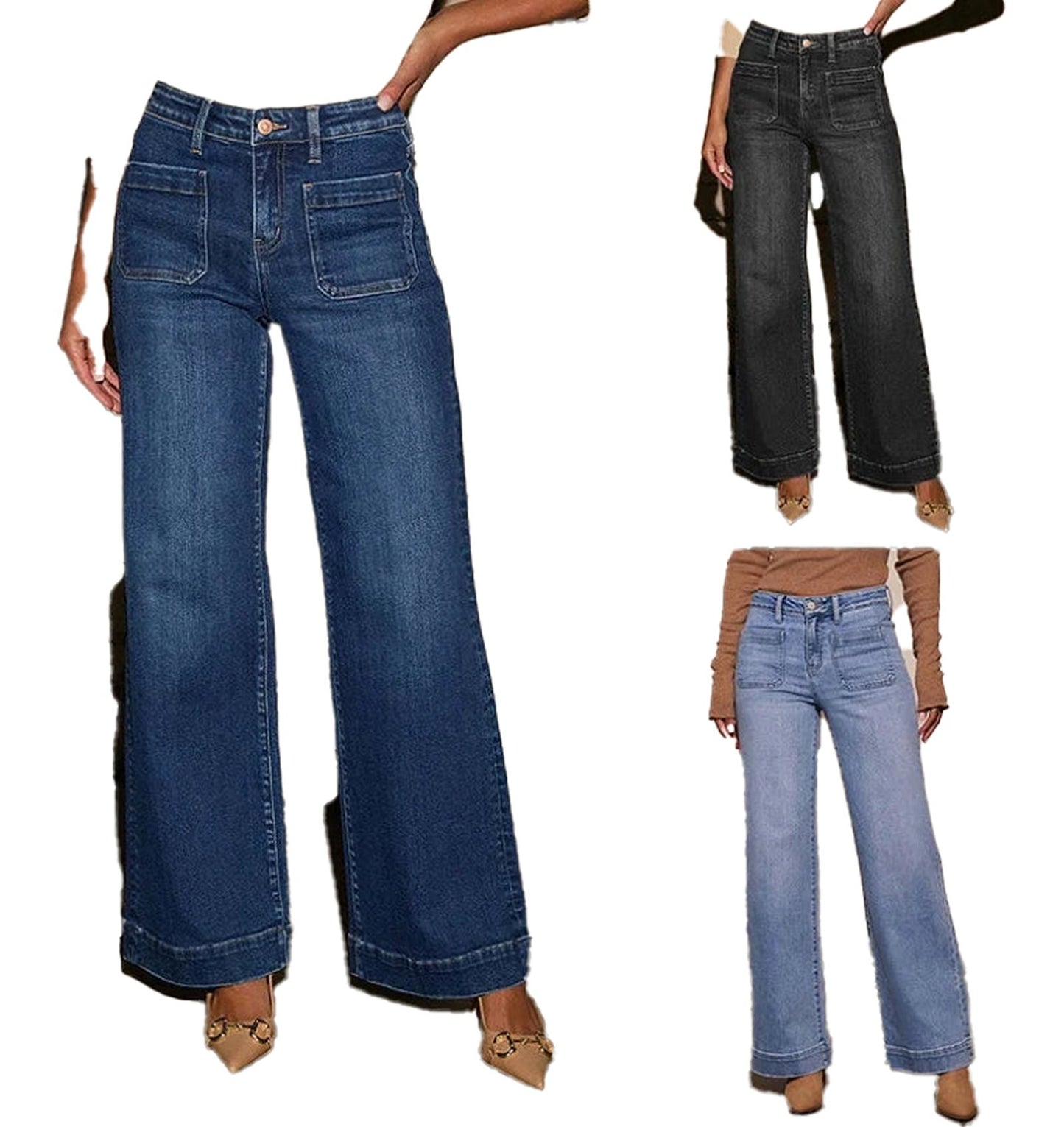 Womens High Waisted Wide Leg Jeans