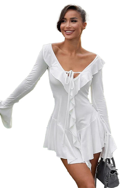 White Ruffled Mini Dress For Women