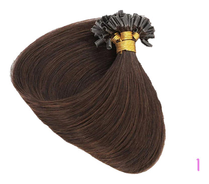 LuckeLadybug LLC U tip hair extensions human hair in rich dark brown, perfect for adding length and volume