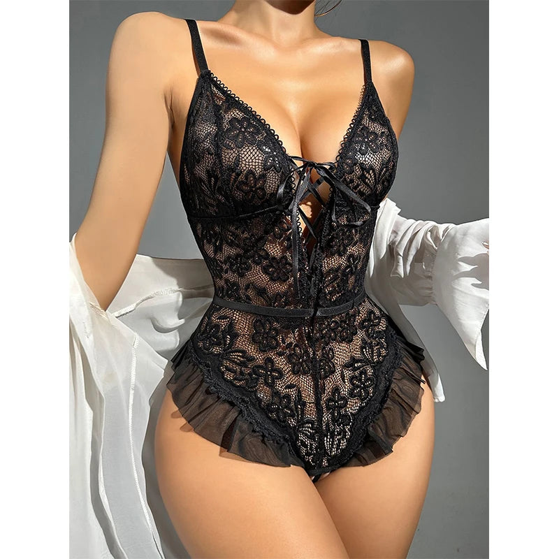 Crotchless Lingerie Floral Bodysuit