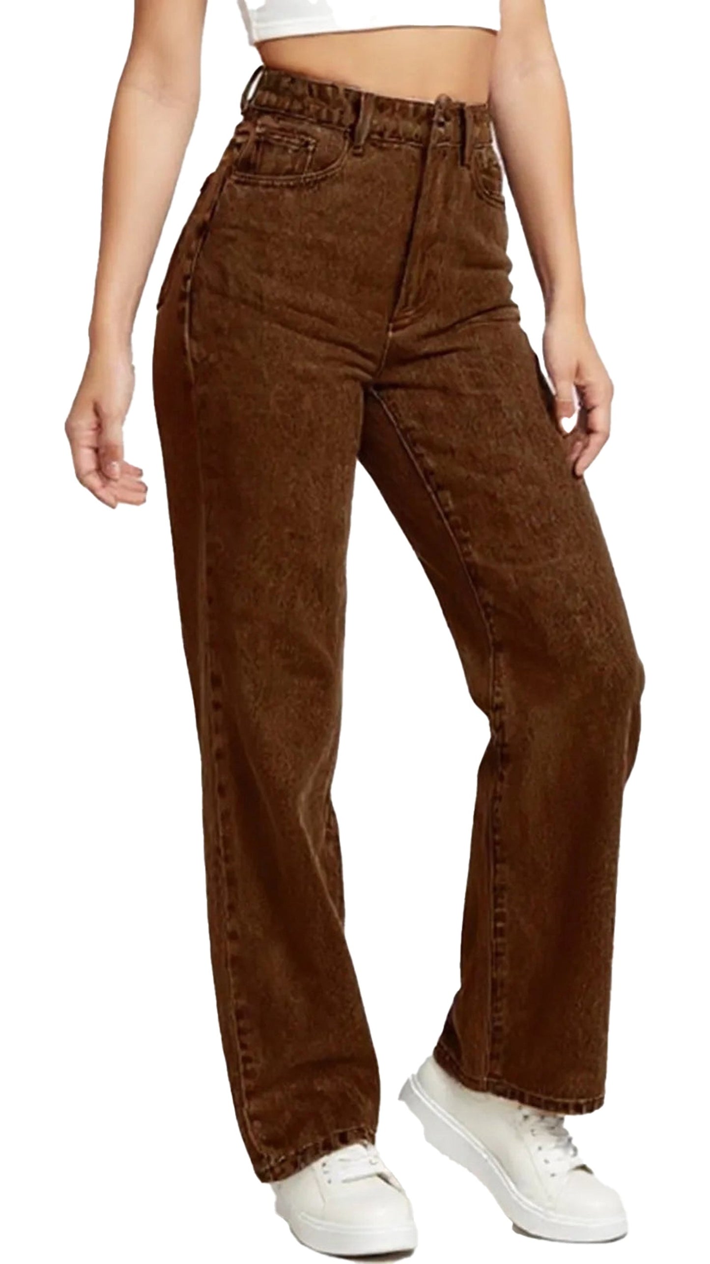 Womens High Waist Denim Trousers Trendy Fit