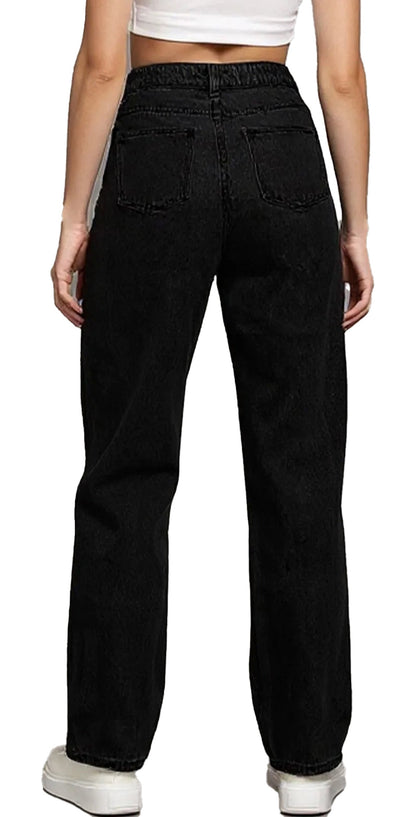 Womens High Waist Denim Trousers Trendy Fit