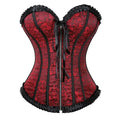 Women Floral Lace - Up Satin Overbust Corset Bustier Top