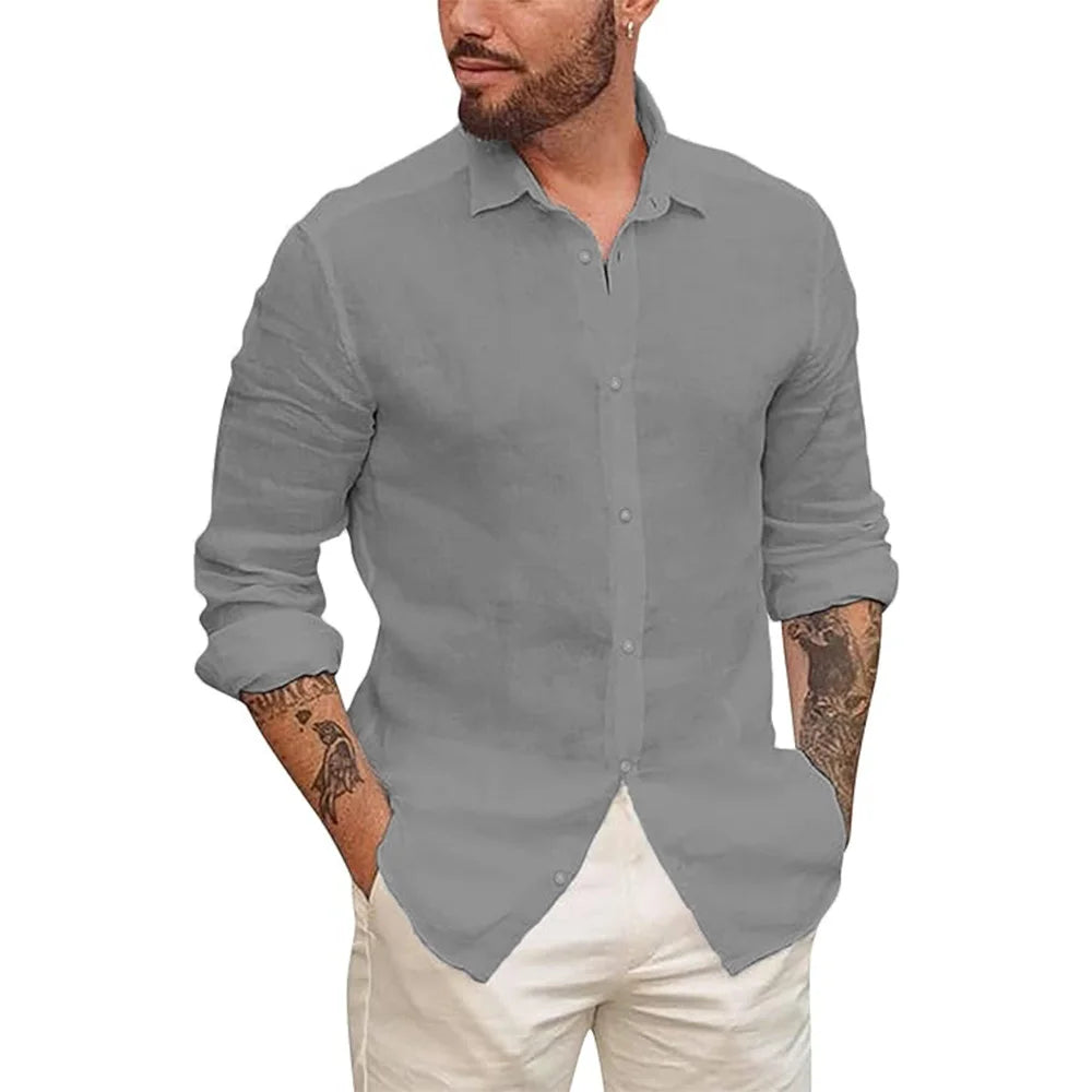 Mens Cotton Linen Button Up Shirts