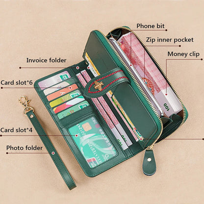 Genuine Leather Womens Wallet Wristlet