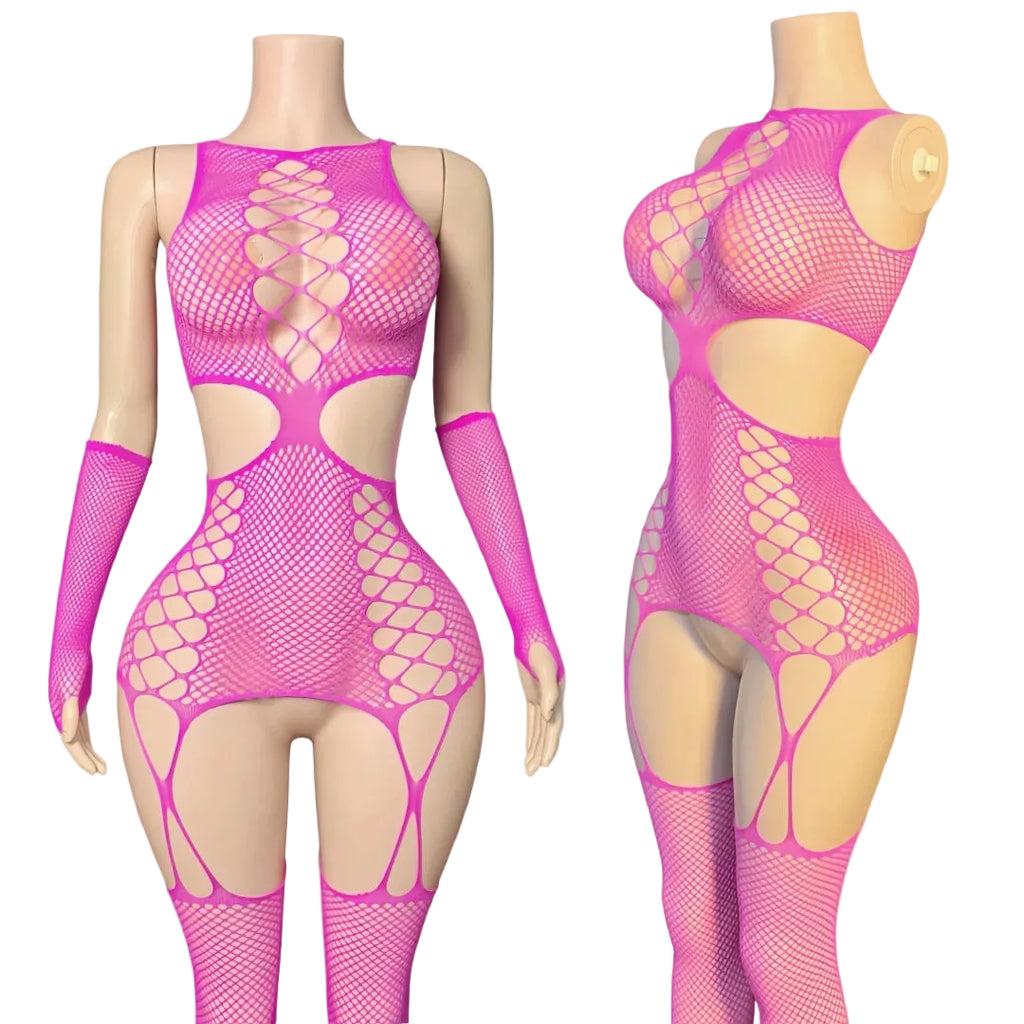 Womens Plaid Satin Knit Bodystocking
