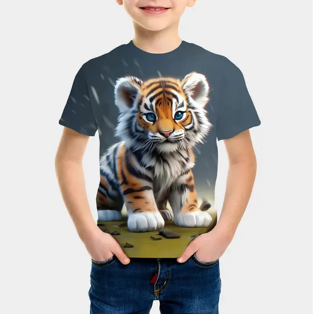 Boys Cartoon Tiger T-Shirt With Soccer Design