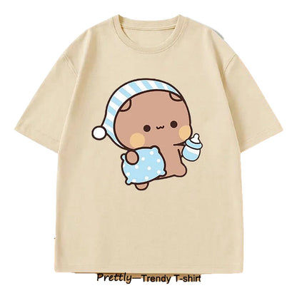 Close-Up of Cute Bubu Panda & DuDu Bear Graphic T-Shirt