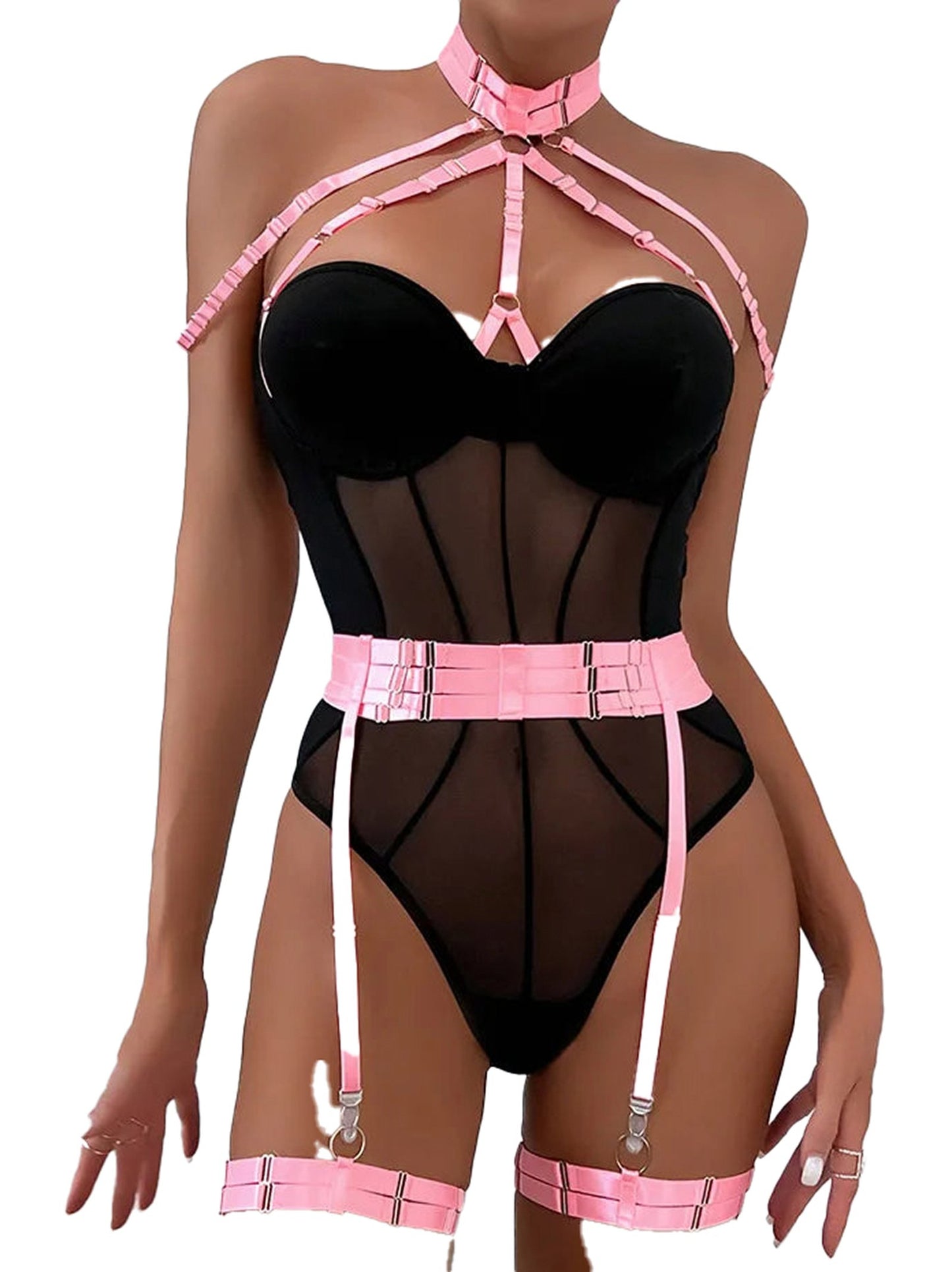 Blue Lace Halter Bodysuit Lingerie