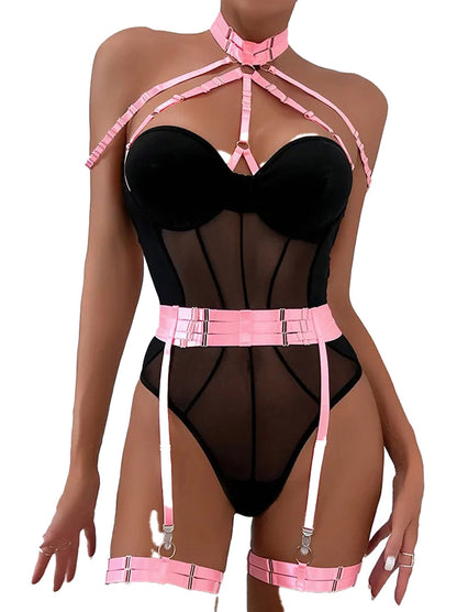 Blue Lace Halter Bodysuit Lingerie