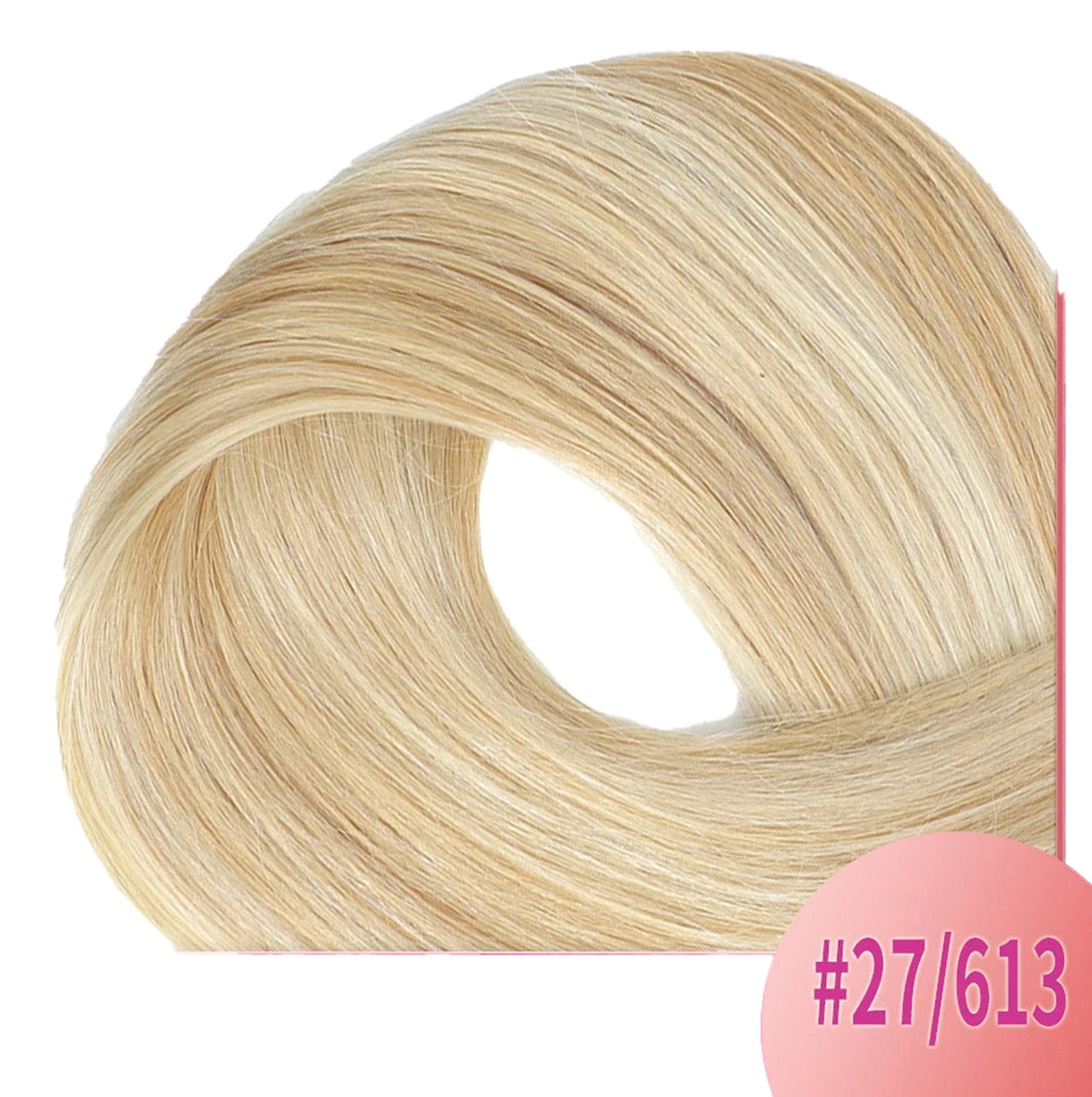 U tip hair extensions human hair in #27/613 for long, straight hairstyles and seamless blending