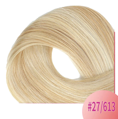 U tip hair extensions human hair in #27/613 for long, straight hairstyles and seamless blending