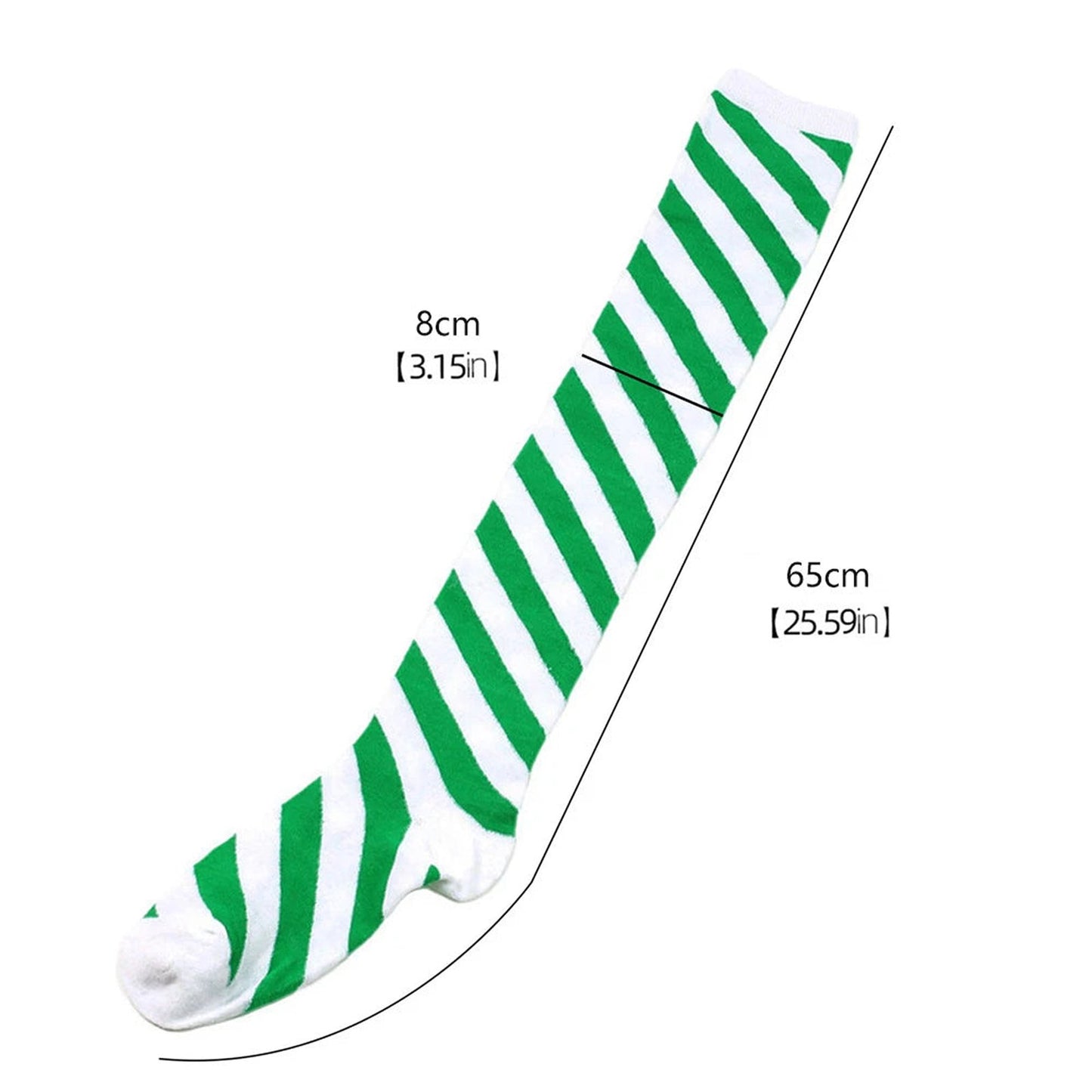 Green and white striped thigh high socks for women with a comfortable fit and stylish design