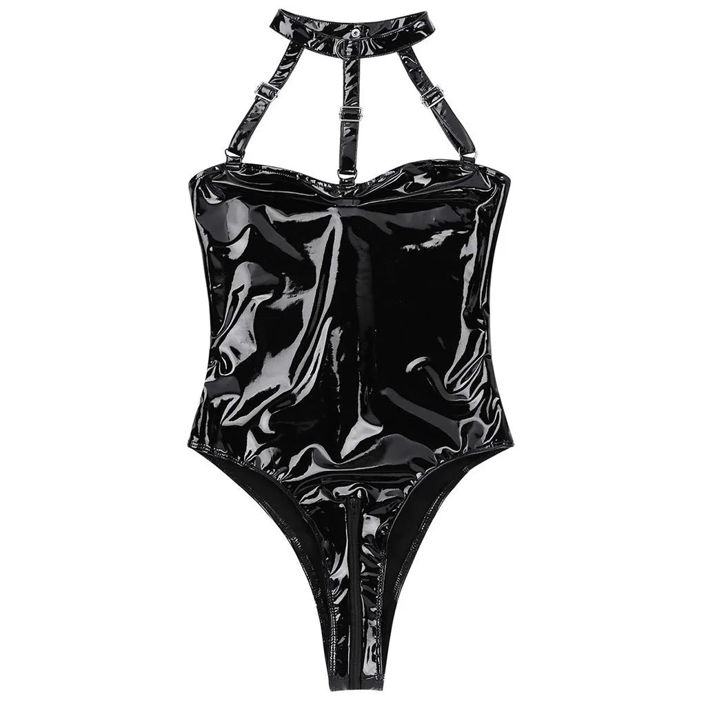 Faux Leather Bodysuit Lingerie For Edgy Style