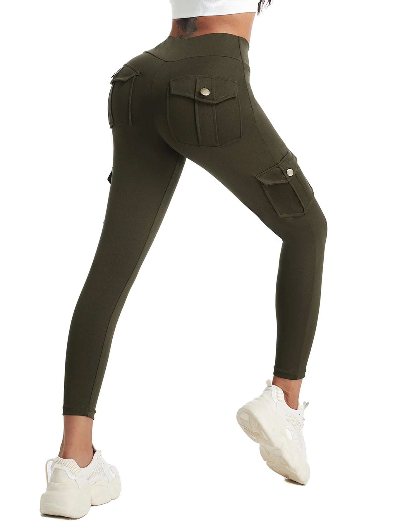 Women High Waist Cargo Leggings with Pockets and Hip Lifting Sport Pants