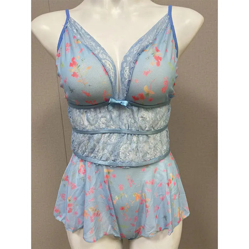 Crotchless Lingerie Floral Bodysuit