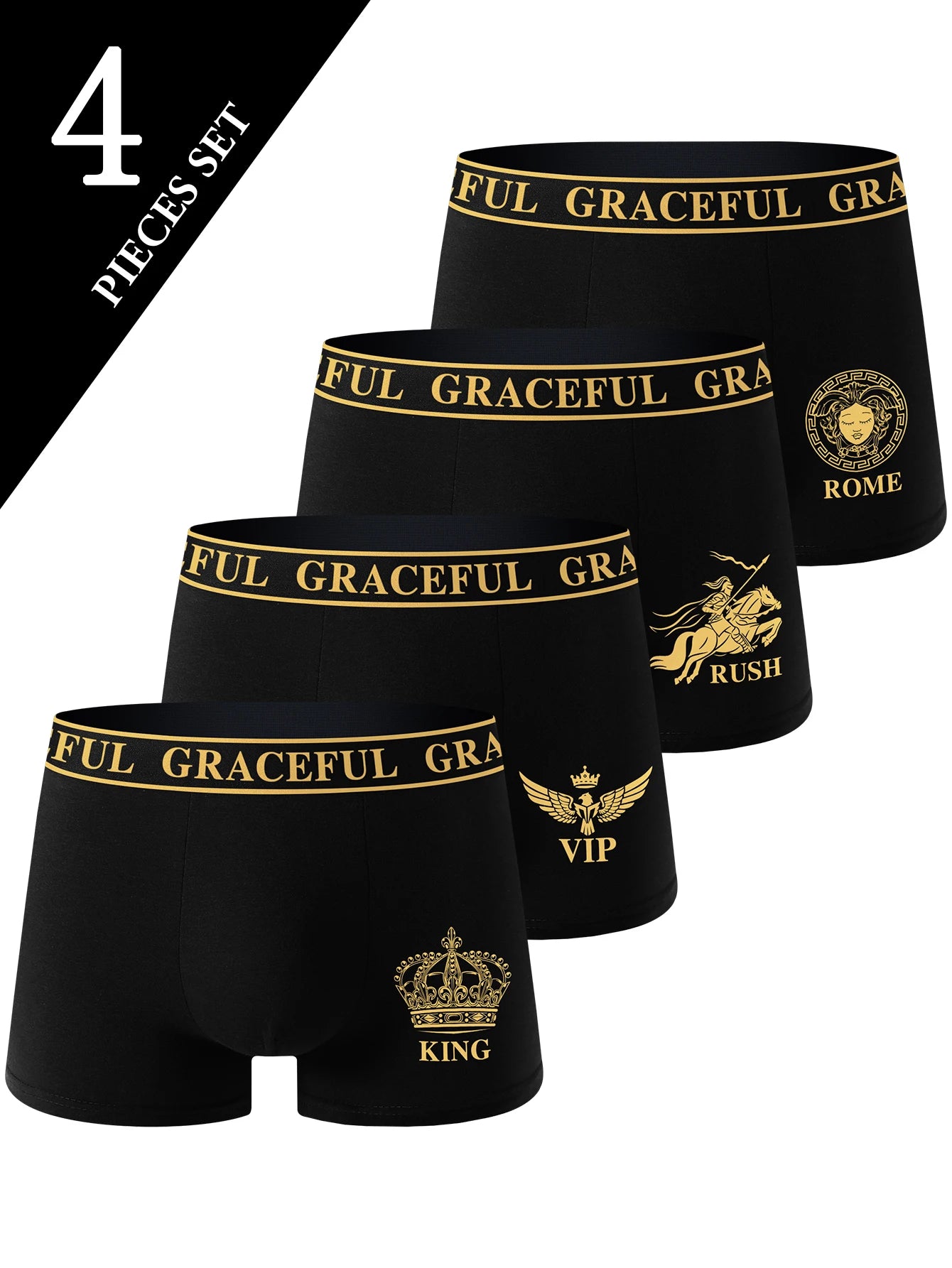 Mens Black Boxer Briefs Set 4 Pieces