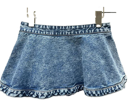 Womens Retro Washed Jeans With Ruffle Detail