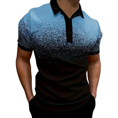Men's gradient polo shirt by LuckeLadybug LLC featuring a stylish blue to black design