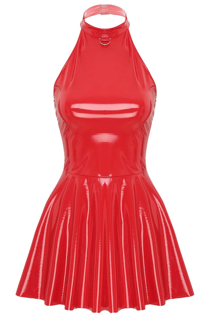 Glossy Patent Leather Mini Dress Swing