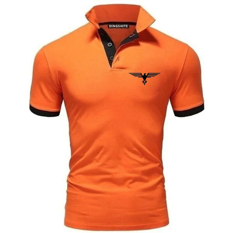 LuckeLadybug LLC Men's Business Casual Polo Shirt in Bright Orange with Contrasting Details