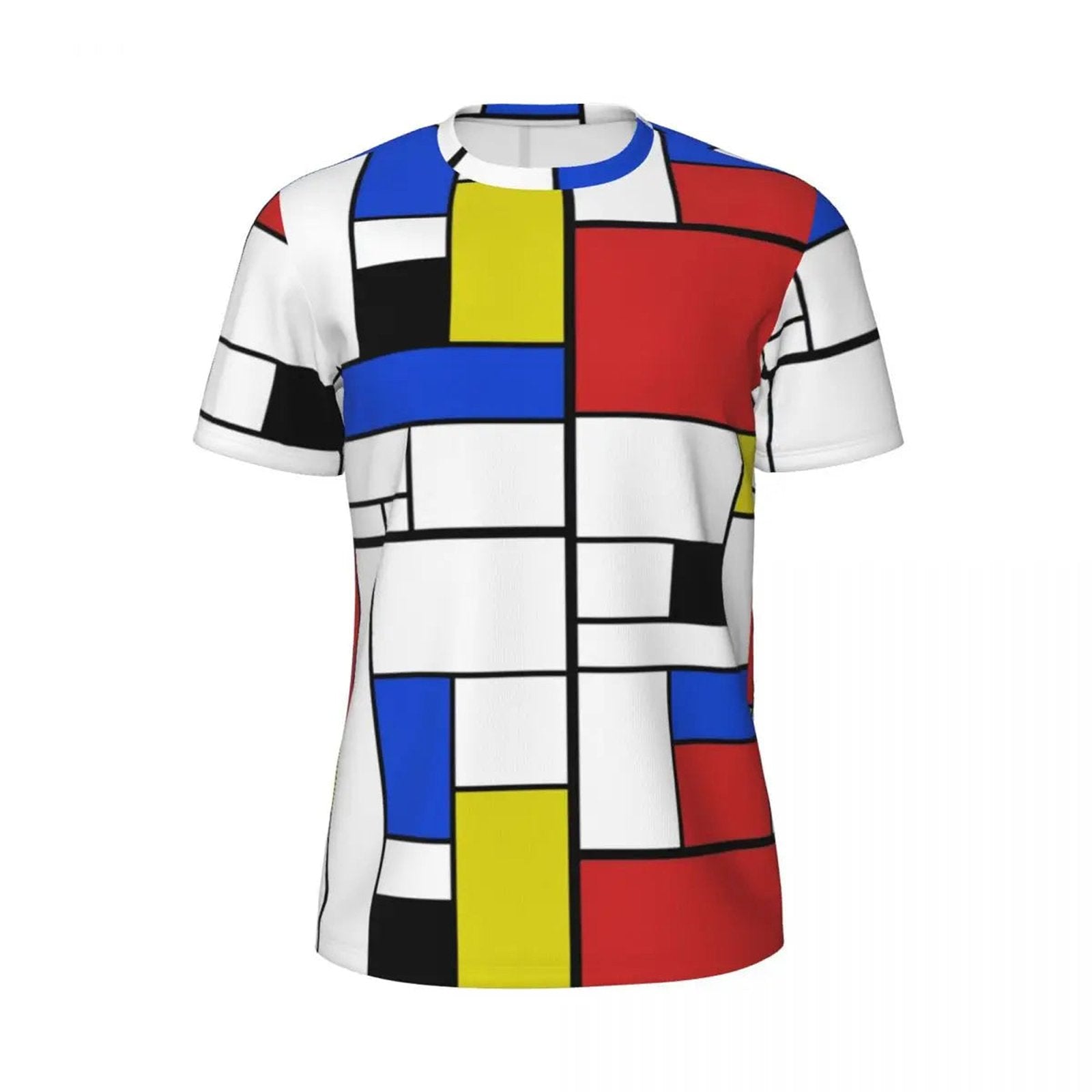Men's Mondrian Line T-Shirt - Trendy Colorful Plaid Summer Tee, Y2K