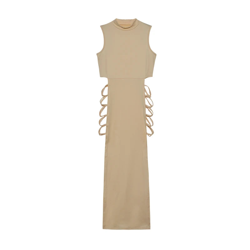 Criss Cross Cut Out Bodycon Mock Neck Sleeveless Dress