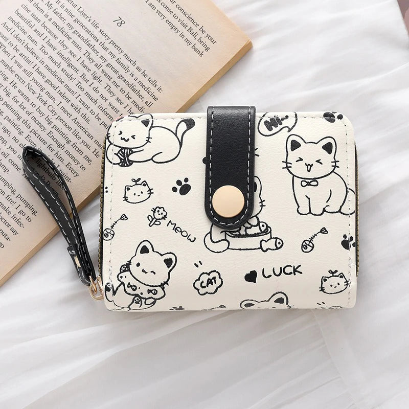 Cute Cat Wallet Small Purse with Zip Coin Pocket and Card Holder
