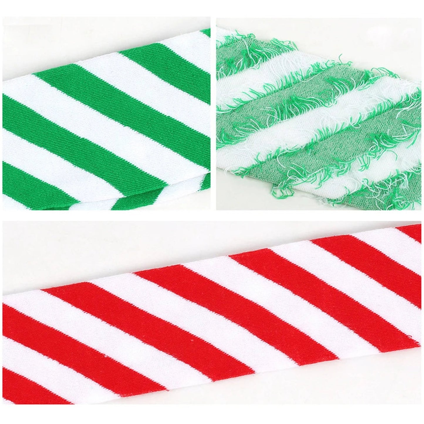 Striped thigh high socks for women in red, green, and white patterns, perfect for festive outfits