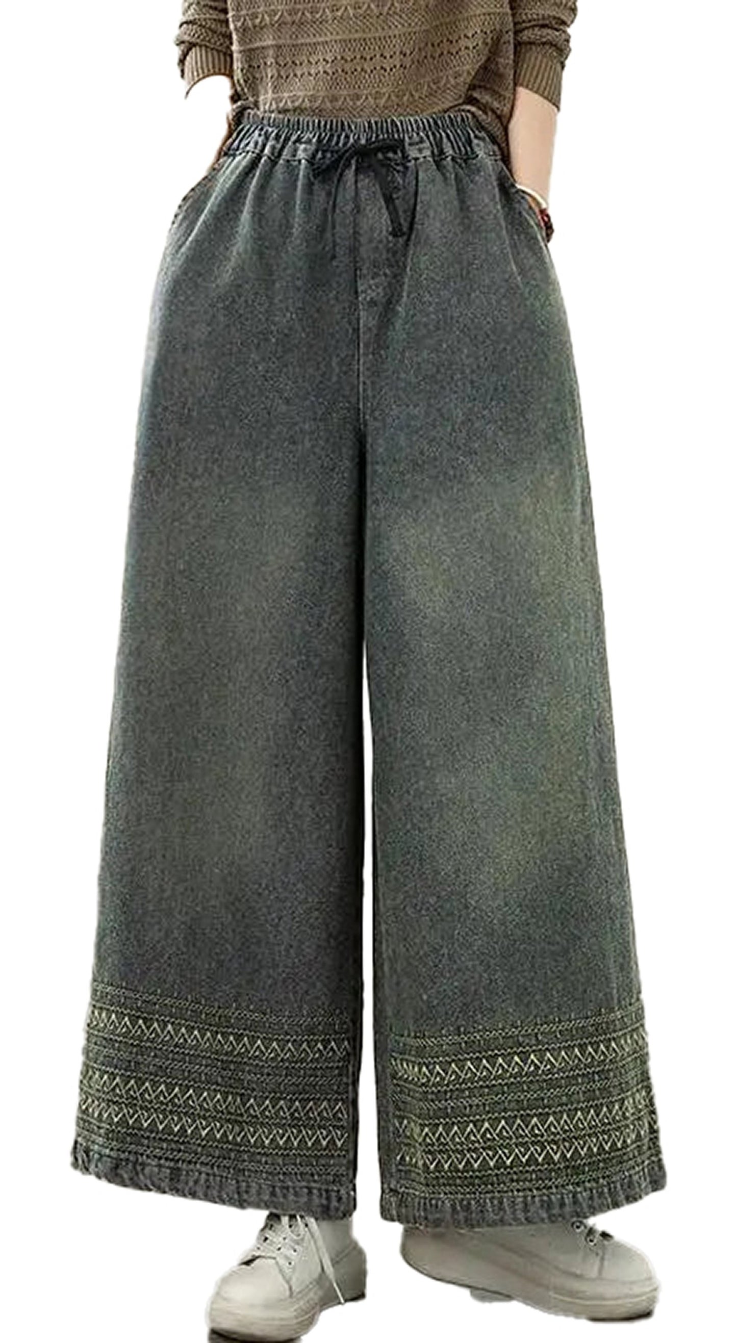 Embroidered Wide Leg Jeans For Women