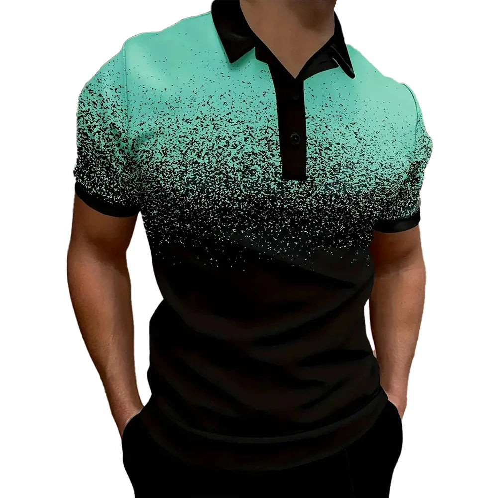 Men's gradient polo shirt in turquoise and black, perfect for casual outings and stylish wear