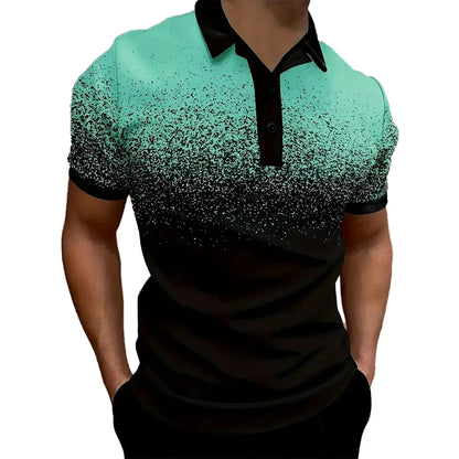 Men's gradient polo shirt in turquoise and black, perfect for casual outings and stylish wear