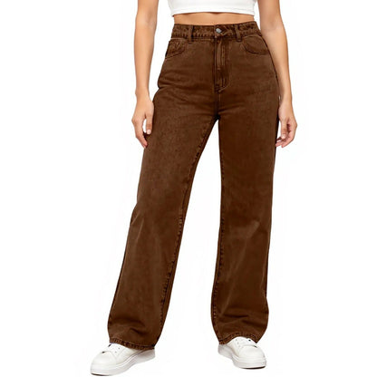 Womens High Waist Denim Trousers Trendy Fit