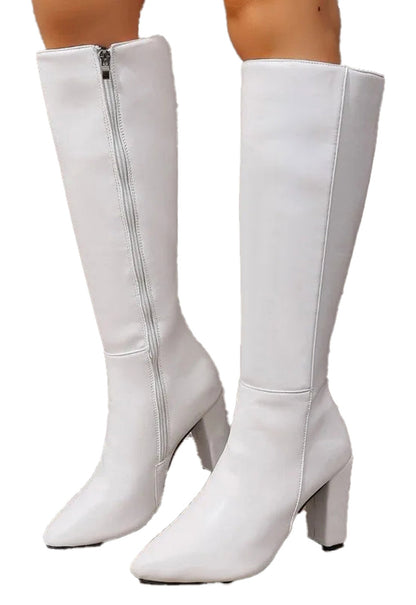 Womens Block Heel Knee Boots In White
