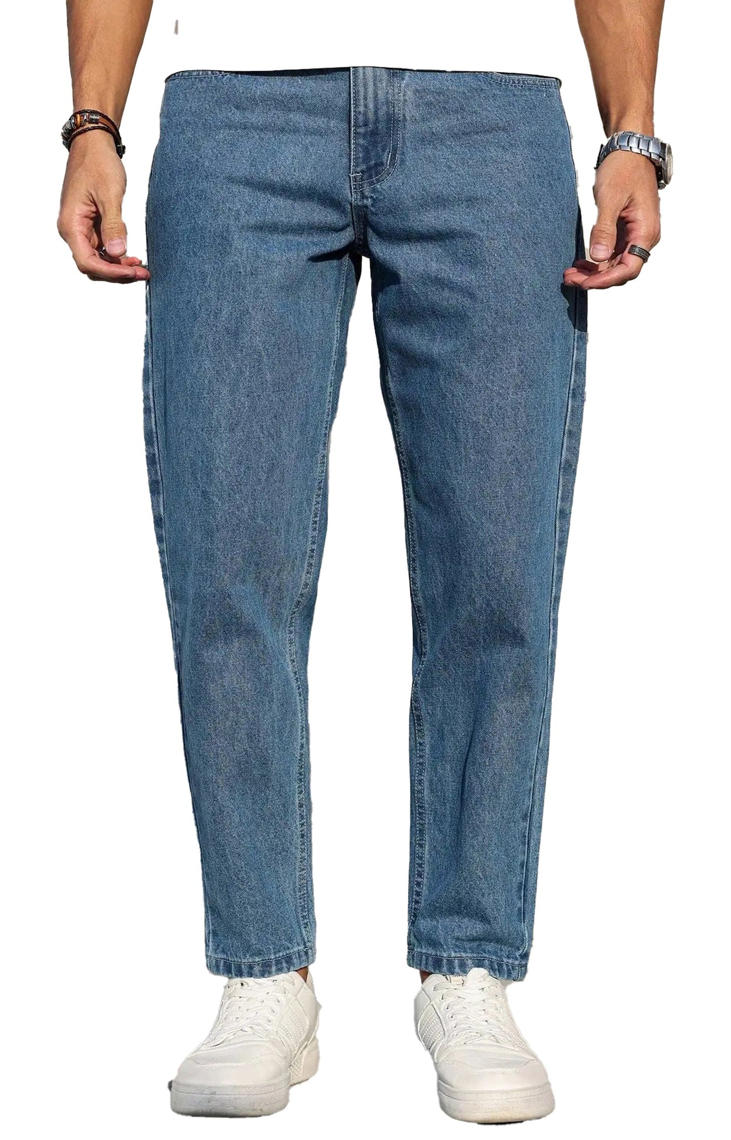 Mens Loose Fit Blue Jeans For Casual Style