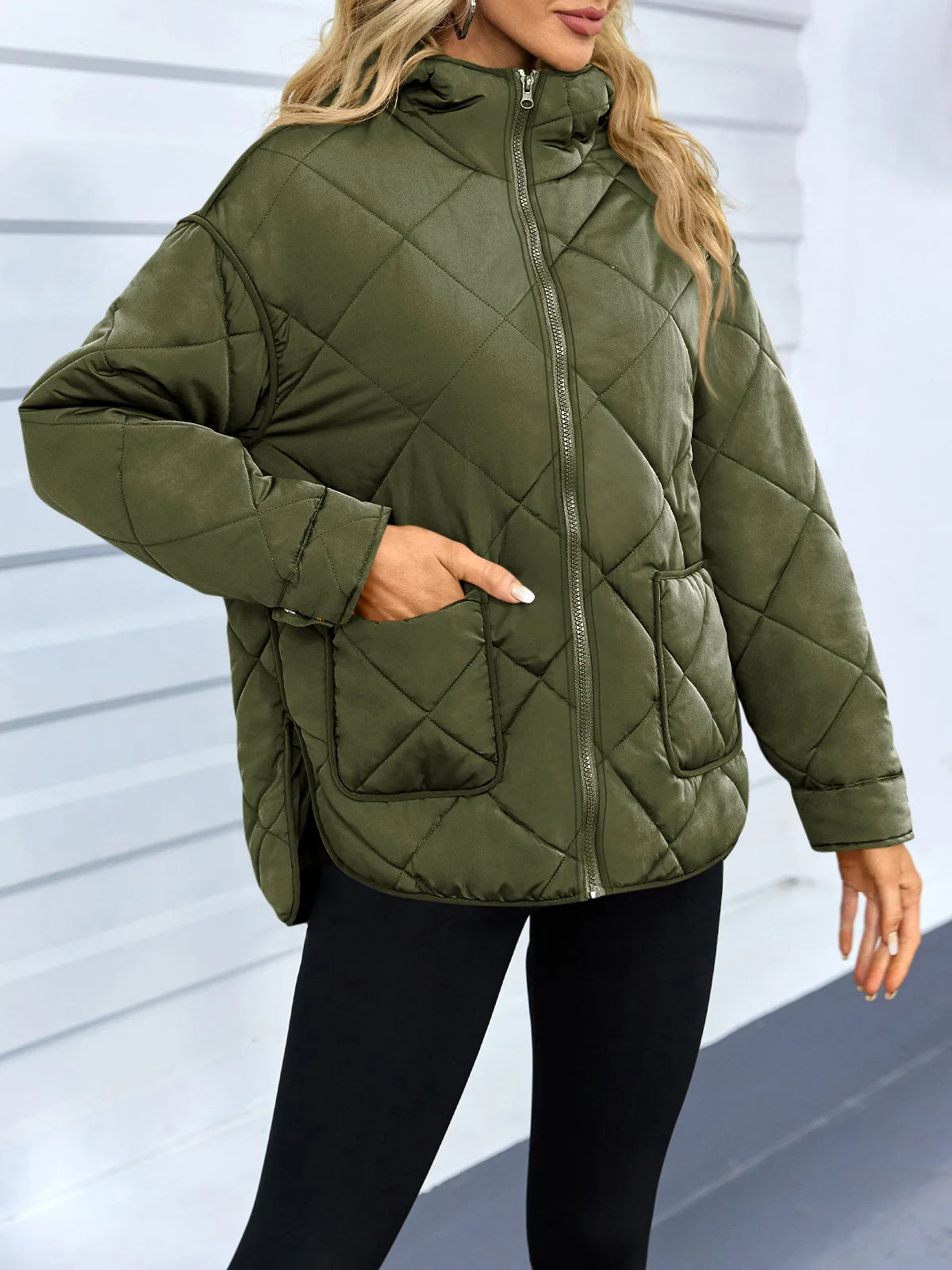 Womens Hooded Cotton Winter Coat Thickened Zipper Pockets Parka
