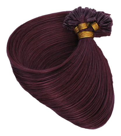 Long Straight U Tip Hair Extensions Human Hair in Deep Burgundy for Elegant Styles