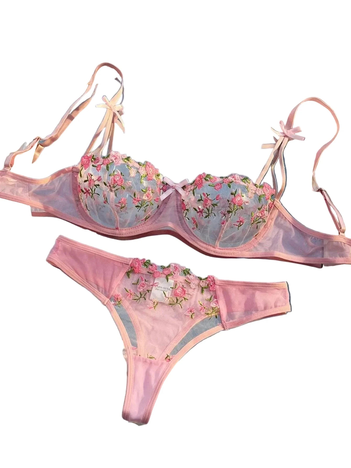 Womens Transparent Lace Embroidery Floral Bra and Panty Set