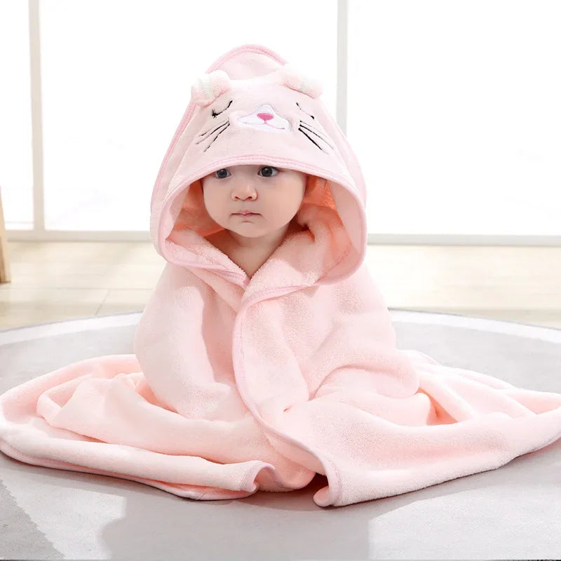 Cartoon Animal Baby Bath Towel and Hooded Swaddle Wrap