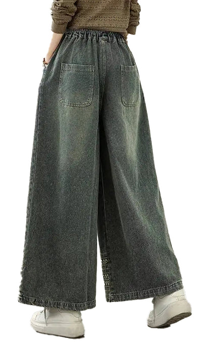 Embroidered Wide Leg Jeans For Women