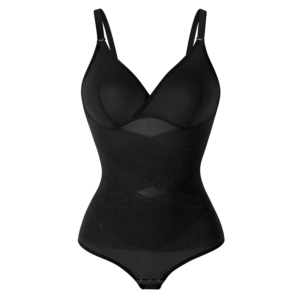 Cross Waist Breathable Shapewear Bodysuit with Mesh