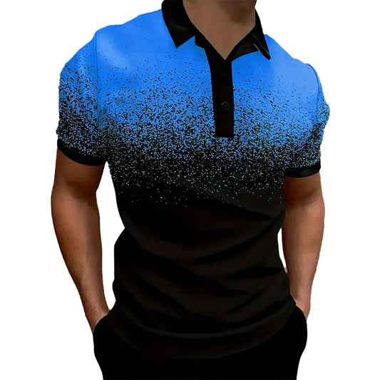 Men's gradient polo shirt in blue and black with a stylish design for casual wear