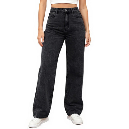 Womens High Waist Denim Trousers Trendy Fit
