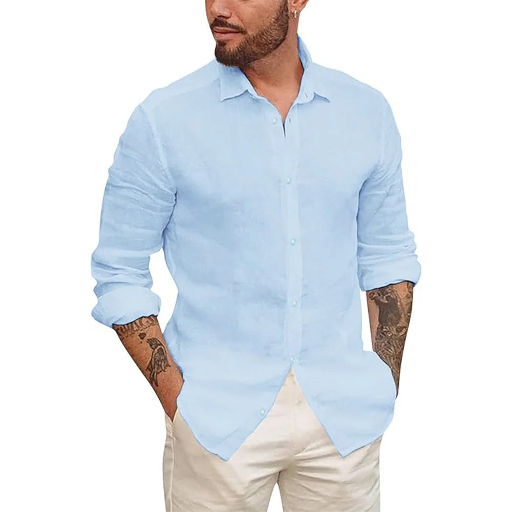 Mens Cotton Linen Button Up Shirts